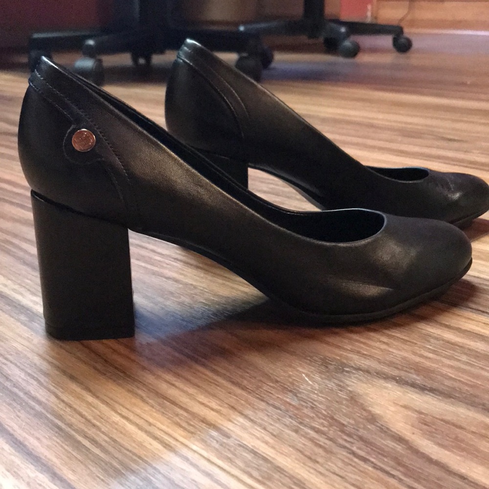 Chunky black designer heels